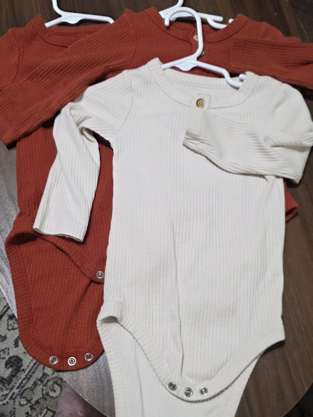 Cat & Jack Ribbed Long-Sleeve Bodysuits in Cream and Rust